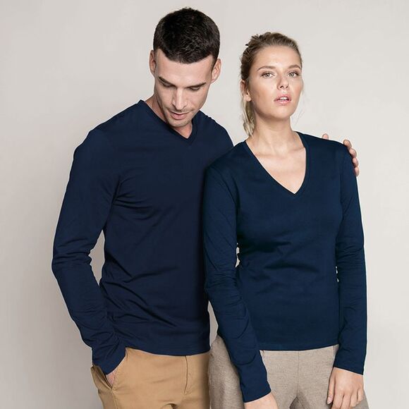 Kariban Mens Slim Fit Long Sleeve V Neck / Navy - Picture 2 of 2